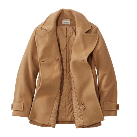 LL Bean Women's Classic Lambswool Peacoat Camel Size 4P- Like New! - Picture 2 of 15